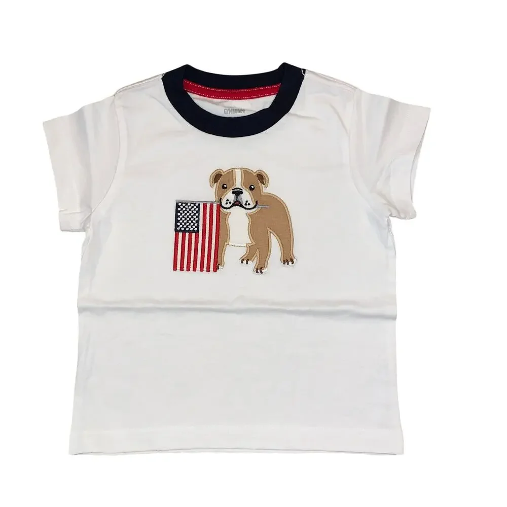 NWT Gymboree Boys Patriotic Bull Dog Applique Tee & Plaid Jogger Shorts
